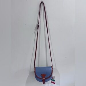 GENUINE LEATHER Elegant Blue and Red Crossbody Bag